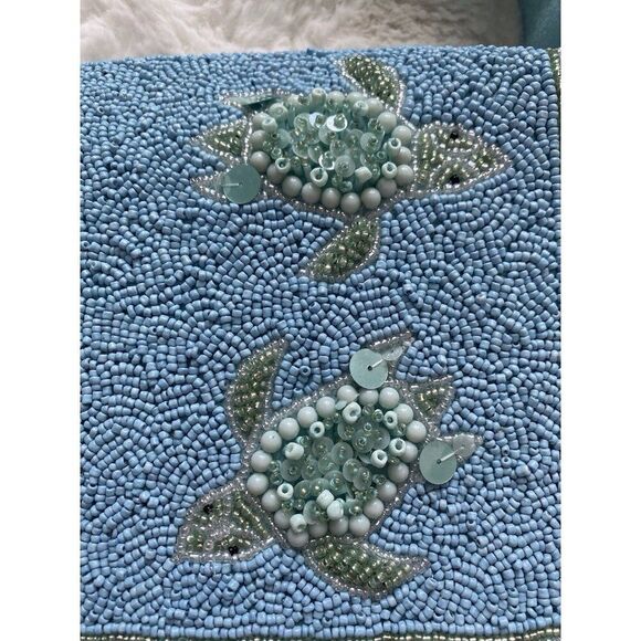 Handcrafted In India Sea Turtle Beaded Shoulder Bag Blue Green Aqua Viral NEW - Picture 6 of 16
